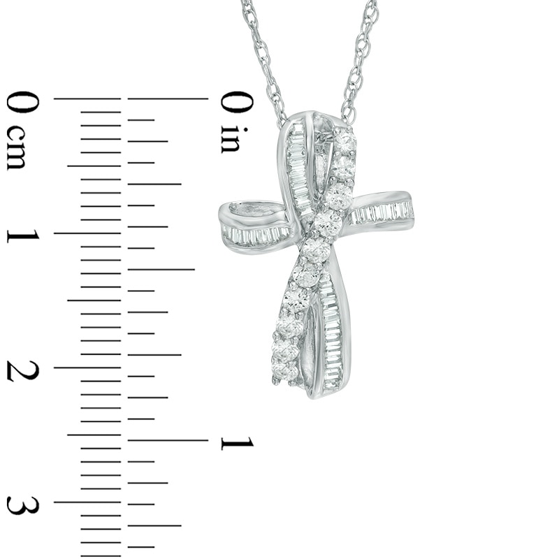 Main Image 2 of Baguette Lab-Created White Sapphire Infinity Cross Pendant in Sterling Silver
