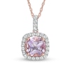 Thumbnail Image 1 of 8.0mm Rose de France Amethyst and Lab-Created White Sapphire Frame Pendant in Sterling Silver with 14K Rose Gold Plate