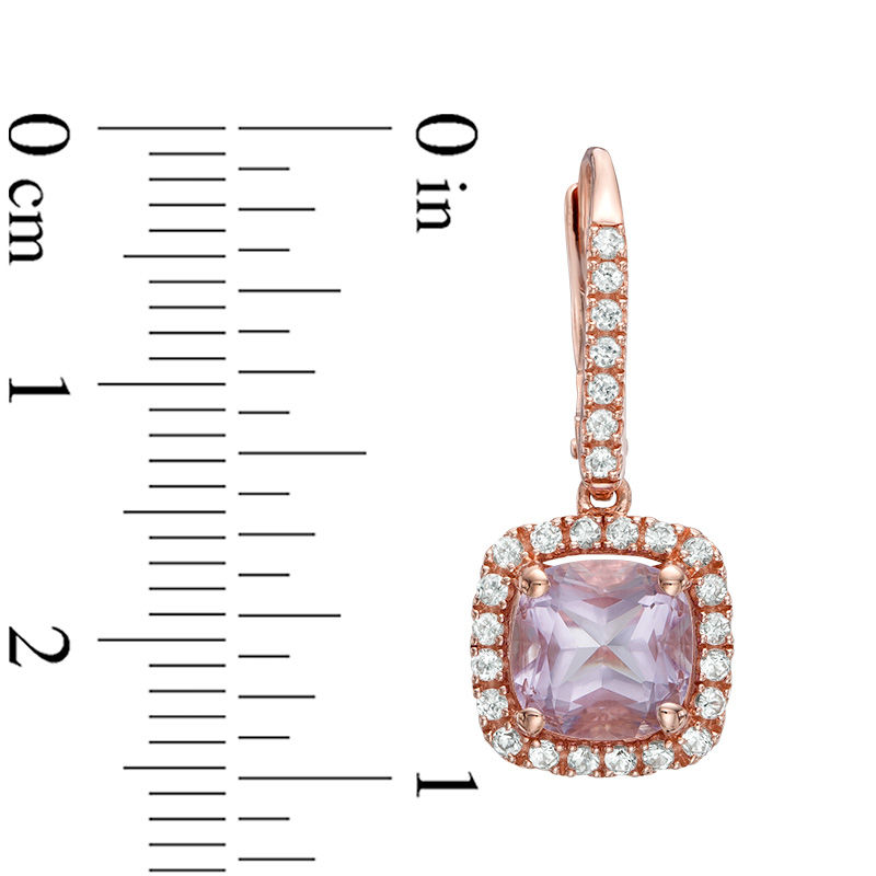 Main Image 2 of Rose de France Amethyst and Lab-Created White Sapphire Frame Drop Earrings in Sterling Silver with 14K Rose Gold Plate