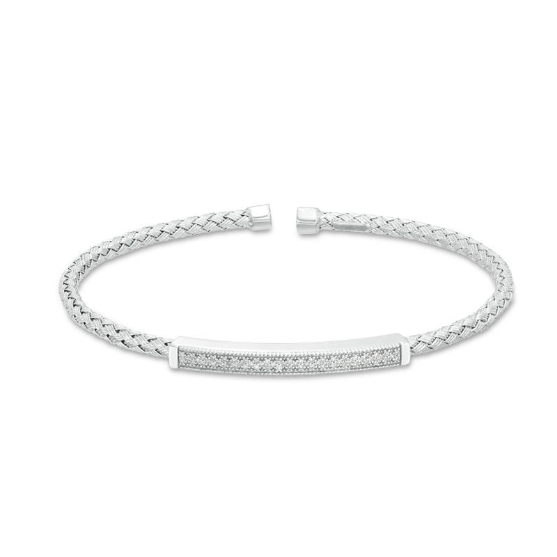 Main Image 1 of 1/8 CT. T.W. Diamond Bar Mesh Bangle in Sterling Silver