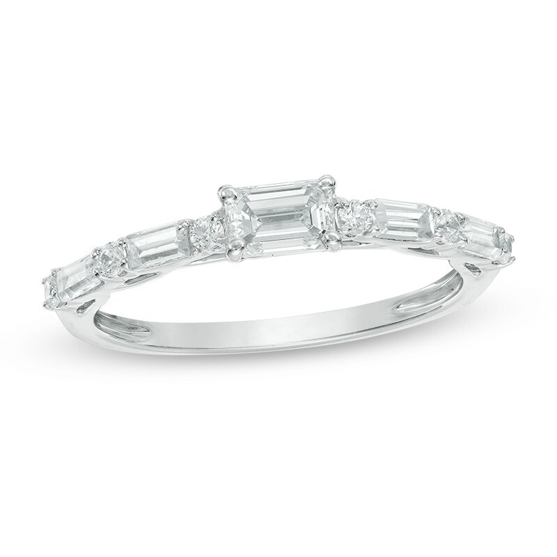 Main Image 1 of 3/4 CT. T.W. Emerald-Cut Diamond Engagement Band in 14K White Gold