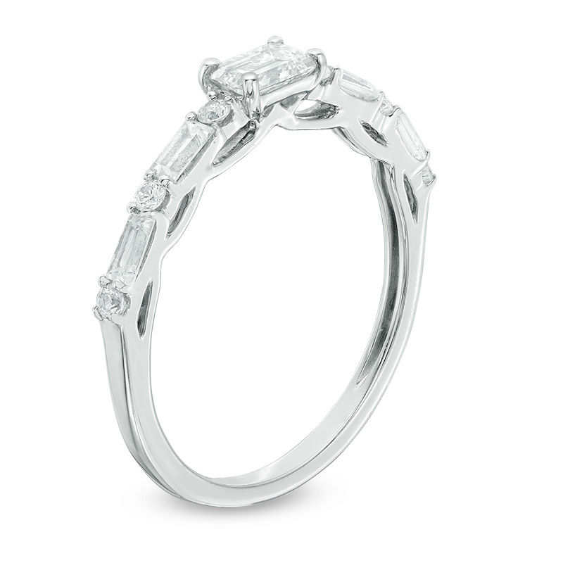 Main Image 2 of 3/4 CT. T.W. Emerald-Cut Diamond Engagement Band in 14K White Gold