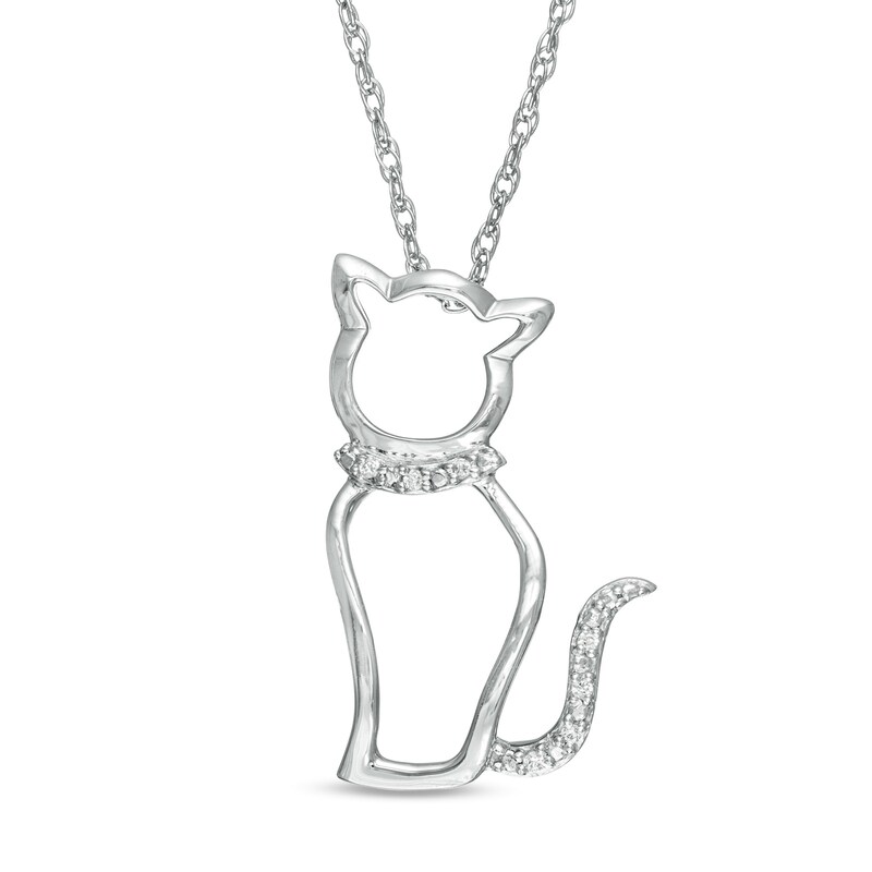 Main Image 1 of Diamond Accent Cat Pendant in Sterling Silver