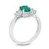 Thumbnail Image 2 of Oval Lab-Created Emerald and White Sapphire Tri-Sides Pendant and Ring Set in Sterling Silver - Size 7