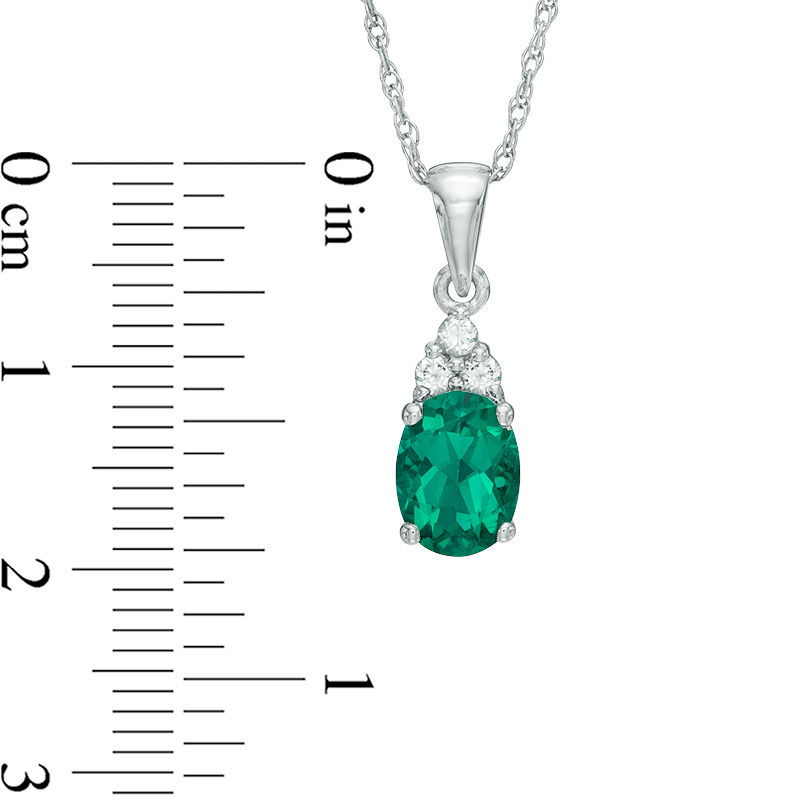 Main Image 3 of Oval Lab-Created Emerald and White Sapphire Tri-Sides Pendant and Ring Set in Sterling Silver - Size 7
