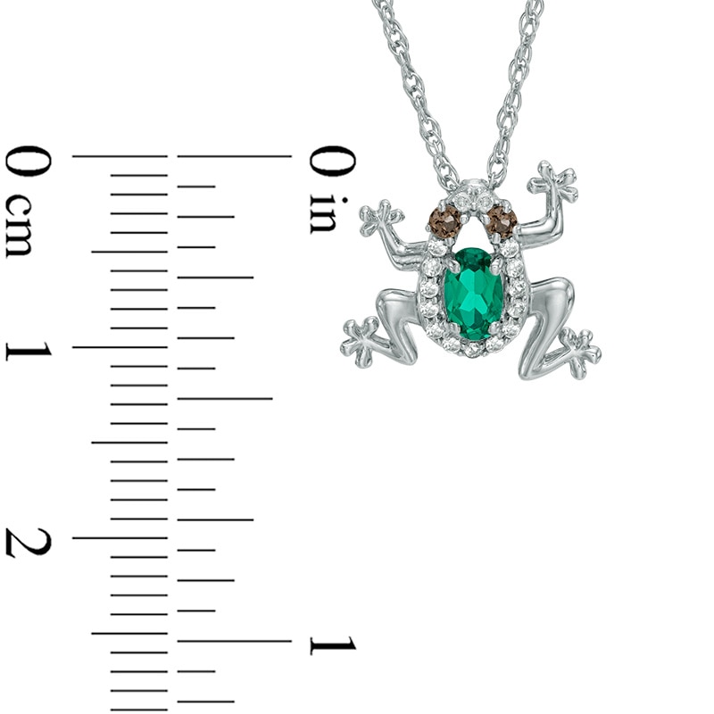 Oval Lab-Created Emerald, White Sapphire and Smoky Quartz Frog Pendant in Sterling Silver