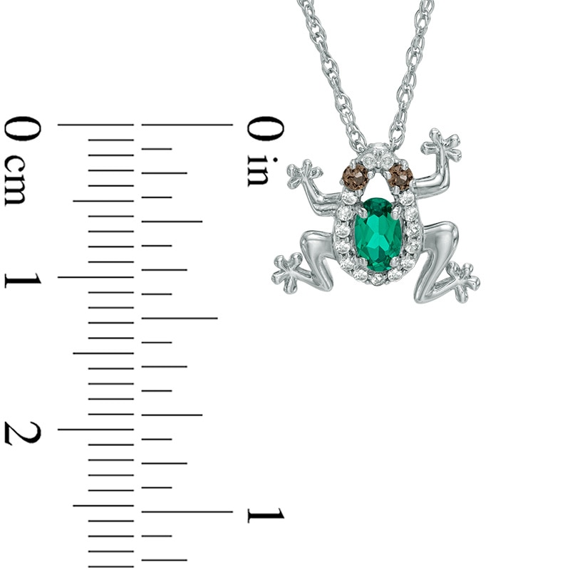 Main Image 2 of Oval Lab-Created Emerald, White Sapphire and Smoky Quartz Frog Pendant in Sterling Silver