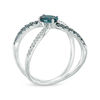 Thumbnail Image 2 of Blue Topaz and Lab-Created White Sapphire Split Shank Orbit Ring in Sterling Silver