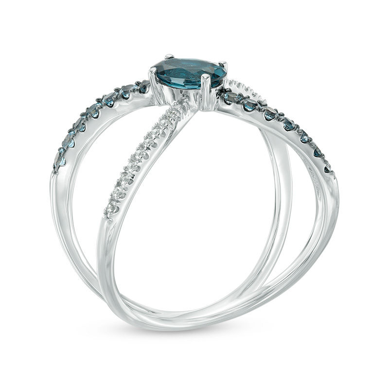 Main Image 2 of Blue Topaz and Lab-Created White Sapphire Split Shank Orbit Ring in Sterling Silver