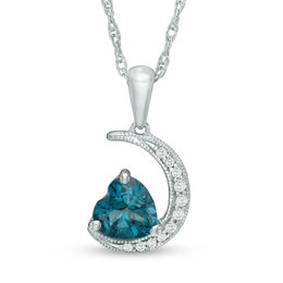Heart-Shaped London Blue Topaz and Lab-Created White Sapphire Vintage-Style Moon Pendant in Sterling Silver