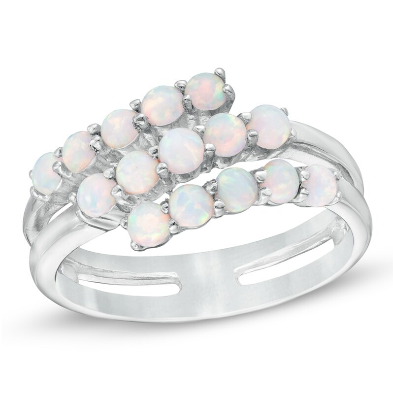Lab-Created Opal Triple Row Wrap Ring in Sterling Silver
