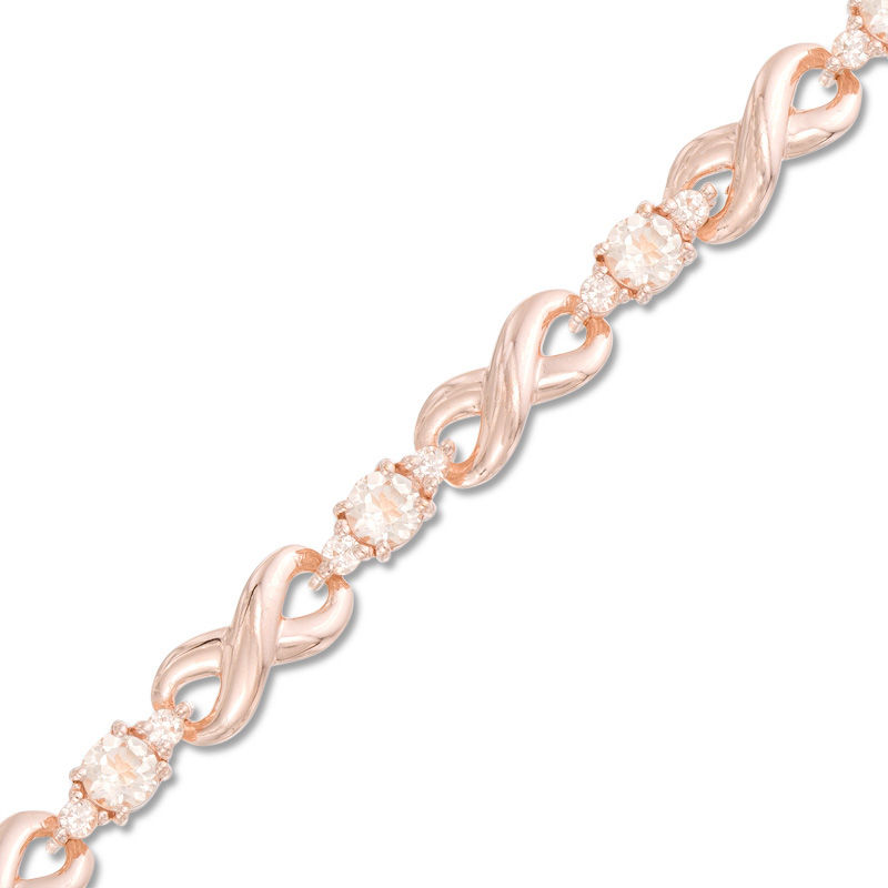 Main Image 1 of Morganite and Lab-Created White Sapphire Infinity Bracelet in Sterling Silver with 18K Rose Gold Plate - 7.25"