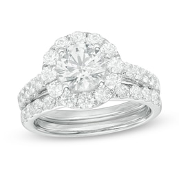 Celebration Ideal 2-1/2 CT. T.W. Certified Diamond Frame Bridal Set in 14K White Gold (I/I1)