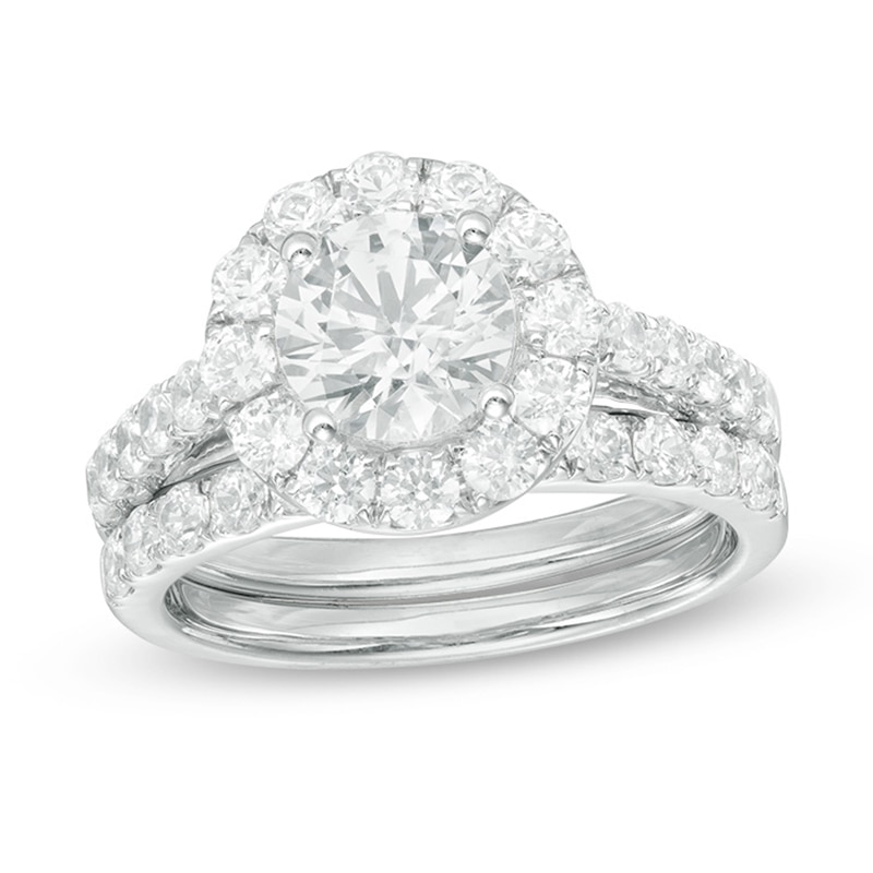 Main Image 1 of Celebration Ideal 2-1/2 CT. T.W. Certified Diamond Frame Bridal Set in 14K White Gold (I/I1)
