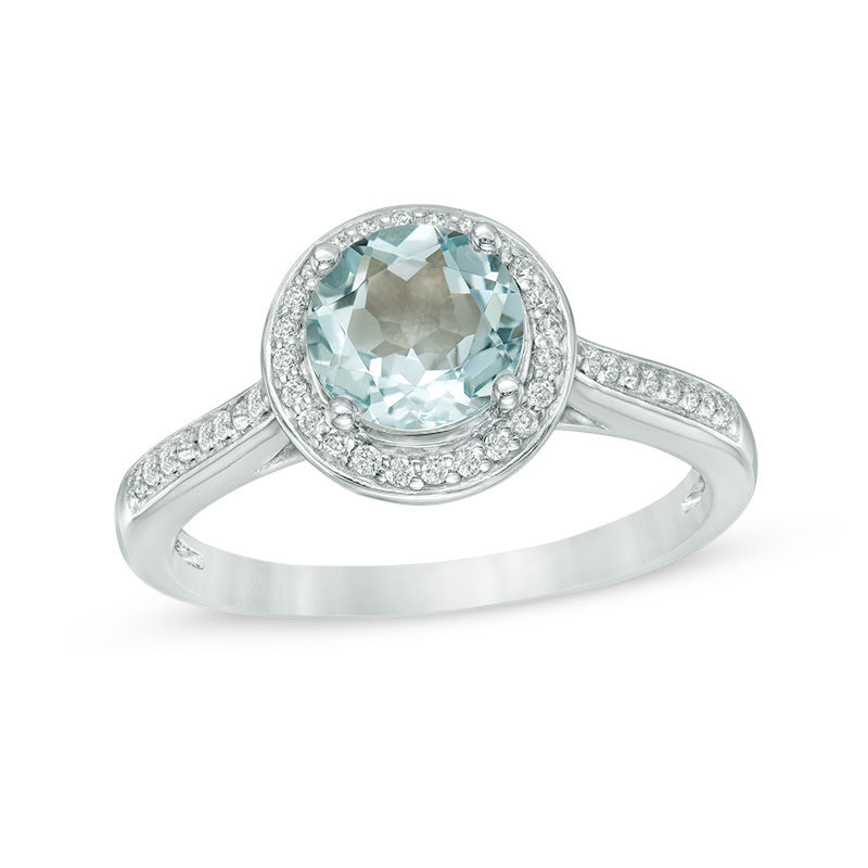 Main Image 1 of 6.0mm Aquamarine and Diamond Accent Frame Ring in Sterling Silver