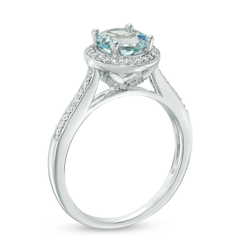 Main Image 2 of 6.0mm Aquamarine and Diamond Accent Frame Ring in Sterling Silver