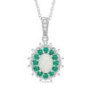 Thumbnail Image 1 of Oval Lab-Created Opal, Emerald and White Sapphire Sunburst Frame Pendant in Sterling Silver