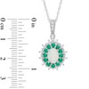 Thumbnail Image 2 of Oval Lab-Created Opal, Emerald and White Sapphire Sunburst Frame Pendant in Sterling Silver
