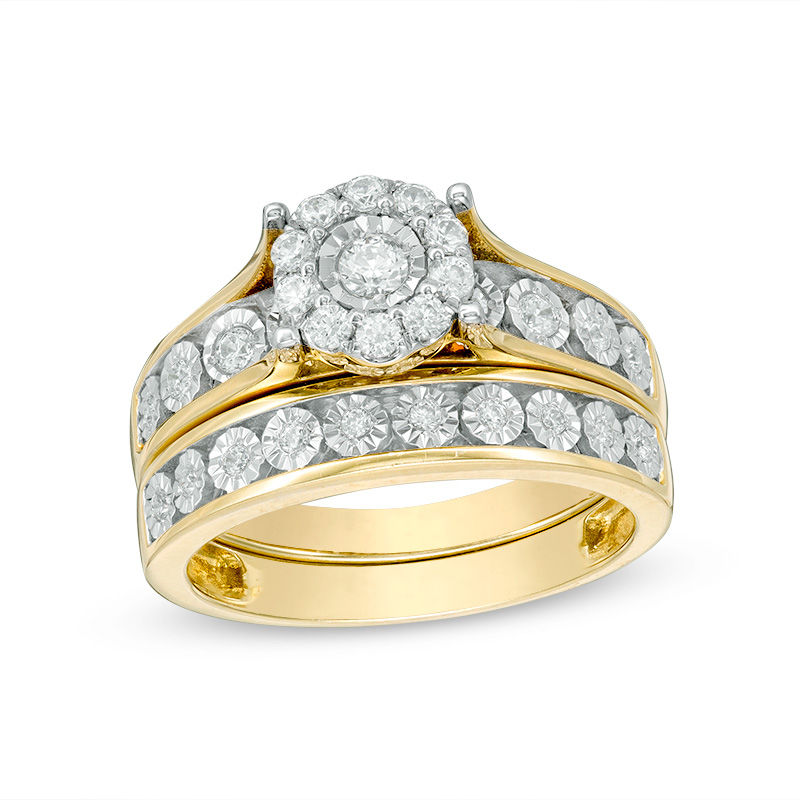 1/2 CT. T.W. Diamond Frame Bridal Set in 10K Gold