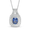 Thumbnail Image 1 of Cushion-Cut Lab-Created Blue and White Sapphire Double Frame Pendant in Sterling Silver