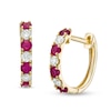 Thumbnail Image 0 of Lab-Created Ruby and White Sapphire Hoop Earrings in 10K Gold