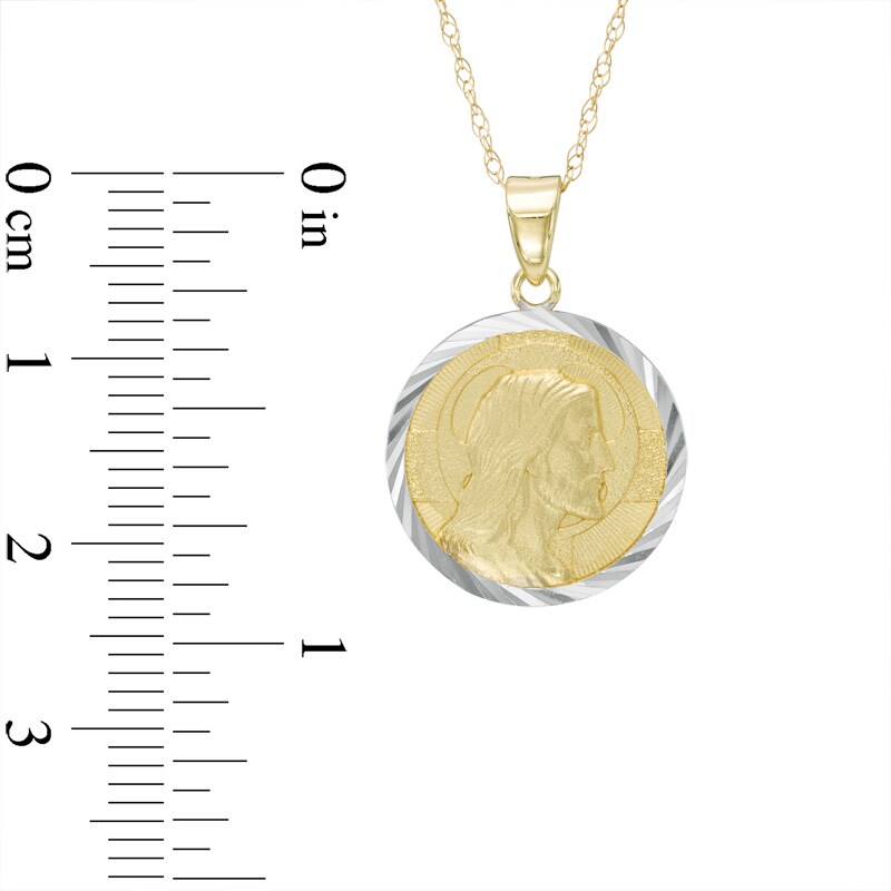 Main Image 2 of Diamond-Cut Jesus Silhouette Coin Pendant in 10K Two-Tone Gold