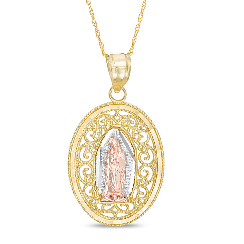 Oval Our Lady of Guadalupe Diamond-Cut Filigree Pendant in 10K Two-Tone Gold