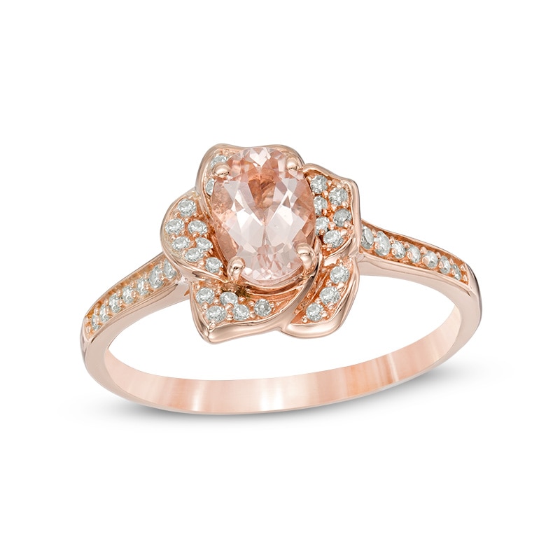 Main Image 1 of Oval Morganite and Diamond Accent Flower Ring in 10K Rose Gold