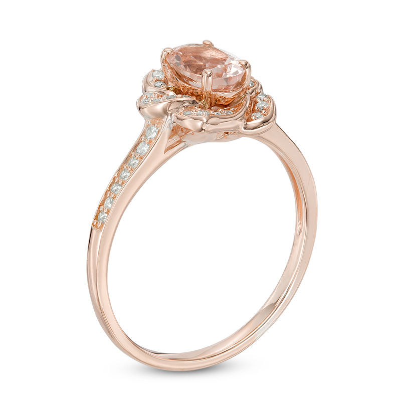 Main Image 2 of Oval Morganite and Diamond Accent Flower Ring in 10K Rose Gold