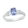 Thumbnail Image 1 of Oval Tanzanite and 1/8 CT. T.W. Diamond Collar Ring in 10K White Gold