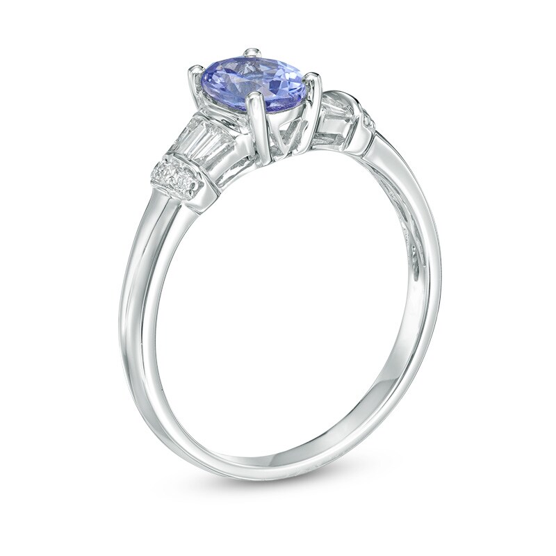 Main Image 2 of Oval Tanzanite and 1/8 CT. T.W. Diamond Collar Ring in 10K White Gold