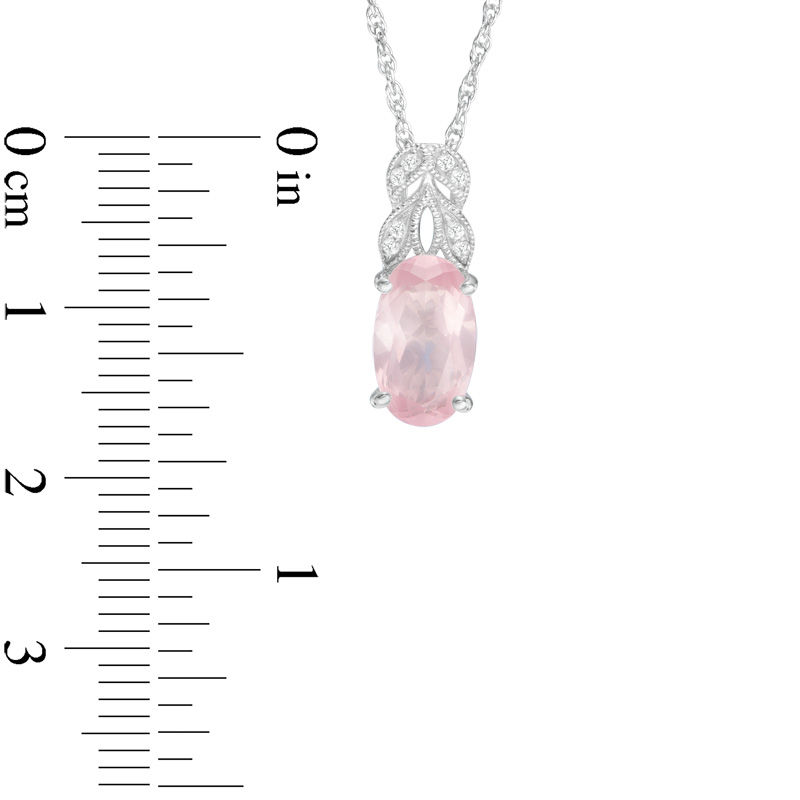 Oval Rose Quartz and Lab-Created White Sapphire Vintage-Style Pendant in Sterling Silver