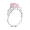 Thumbnail Image 2 of Oval Rose Quartz and Lab-Created White Sapphire Vintage-Style Ring in Sterling Silver