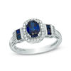 Thumbnail Image 0 of Oval Lab-Created Blue Sapphire and Diamond Accent Frame Ring in 10K White Gold