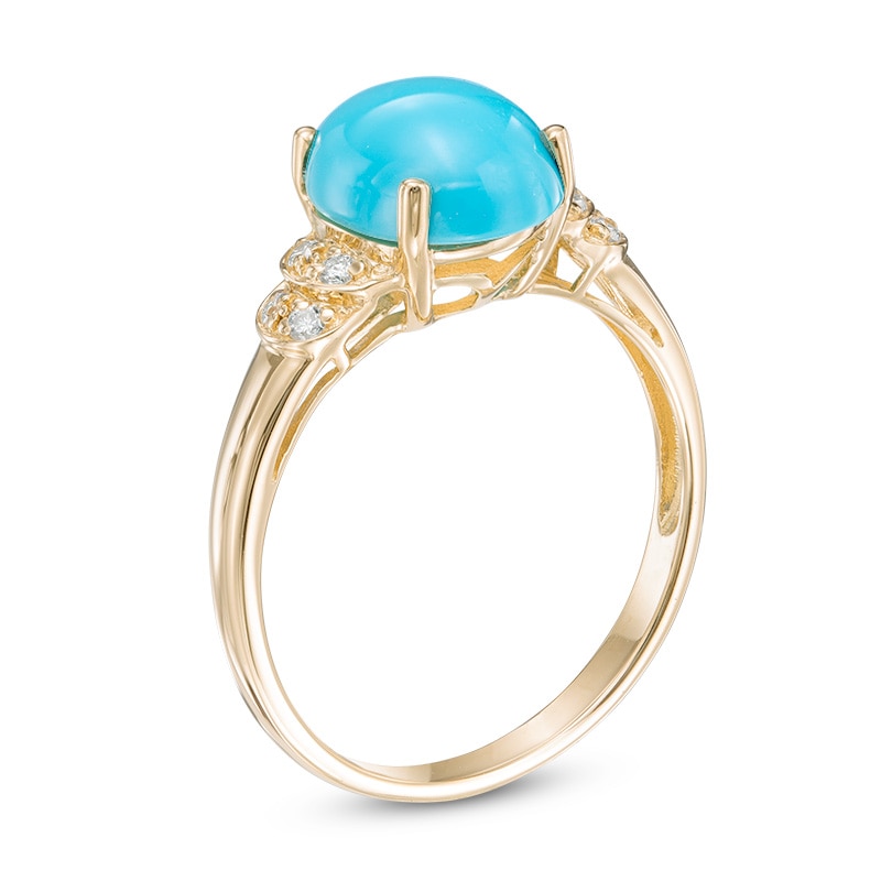Oval Turquoise and Diamond Accent Double Collar Ring in 10K Gold