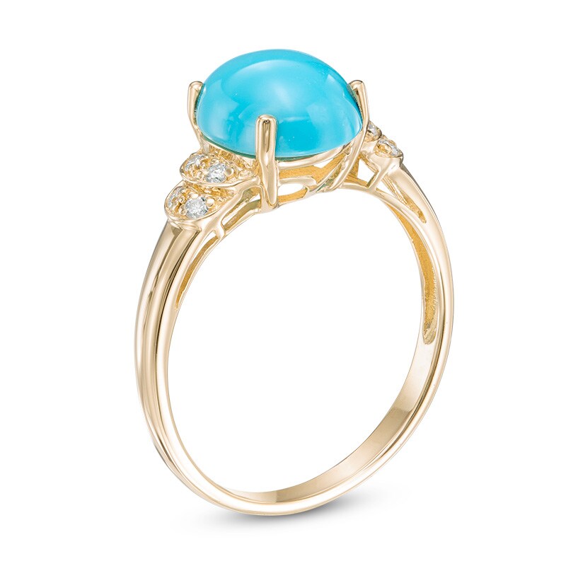 Main Image 2 of Oval Turquoise and Diamond Accent Double Collar Ring in 10K Gold