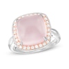 Thumbnail Image 0 of Cushion-Cut Rose Quartz and Lab-Created White Sapphire Frame Ring in Sterling Silver with 14K Rose Gold Plate