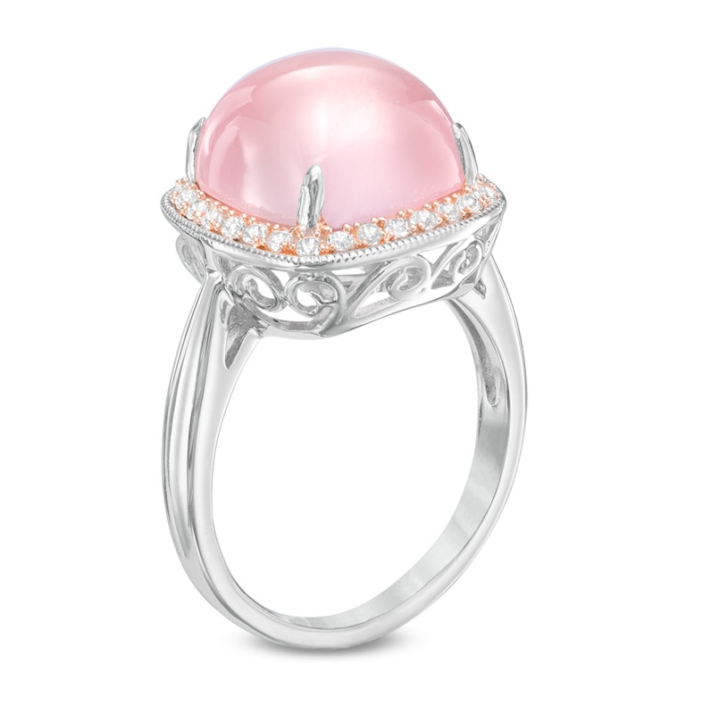 Cushion-Cut Rose Quartz and Lab-Created White Sapphire Frame Ring in Sterling Silver with 14K Rose Gold Plate