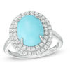 Thumbnail Image 1 of Oval Turquoise and Lab-Created White Sapphire Double Frame Ring in Sterling Silver