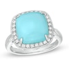Thumbnail Image 1 of 11.0mm Cushion-Cut Turquoise and Lab-Created White Sapphire Frame Ring in Sterling Silver