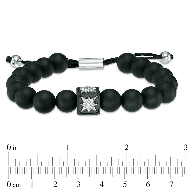 Main Image 2 of 10.0mm Onyx Bead and Diamond Accent Compass Star Bolo Bracelet in Sterling Silver - 10.5"