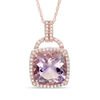 Thumbnail Image 1 of 10.0mm Cushion-Cut Rose de France Amethyst and Lab-Created White Sapphire Lock Pendant in 10 Rose Gold