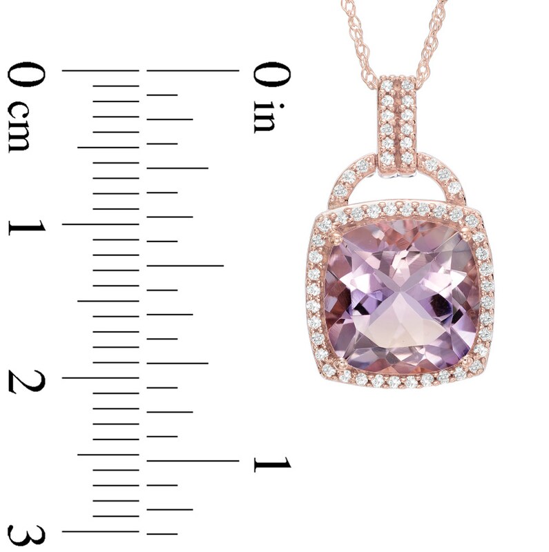 Main Image 2 of 10.0mm Cushion-Cut Rose de France Amethyst and Lab-Created White Sapphire Lock Pendant in 10 Rose Gold