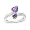 Thumbnail Image 1 of 6.0mm Trillion-Cut Amethyst and Lab-Created White Sapphire Arrow Wrap Ring in Sterling Silver