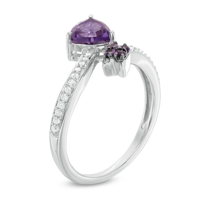 Main Image 2 of 6.0mm Trillion-Cut Amethyst and Lab-Created White Sapphire Arrow Wrap Ring in Sterling Silver