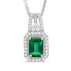 Thumbnail Image 1 of Octagonal Lab-Created Emerald and White Sapphire Frame Pendant in Sterling Silver