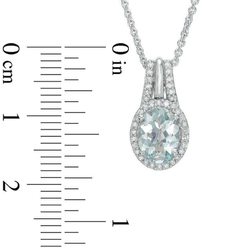 Main Image 2 of Oval Aquamarine and 1/10 CT. T.W. Diamond Frame Pendant in Sterling Silver