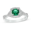 Thumbnail Image 0 of 6.0mm Cushion-Cut Lab-Created Emerald and White Sapphire Frame Ring in Sterling Silver