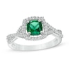 Thumbnail Image 1 of 6.0mm Cushion-Cut Lab-Created Emerald and White Sapphire Frame Ring in Sterling Silver