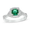 Thumbnail Image 0 of 6.0mm Cushion-Cut Lab-Created Emerald and White Sapphire Frame Ring in Sterling Silver